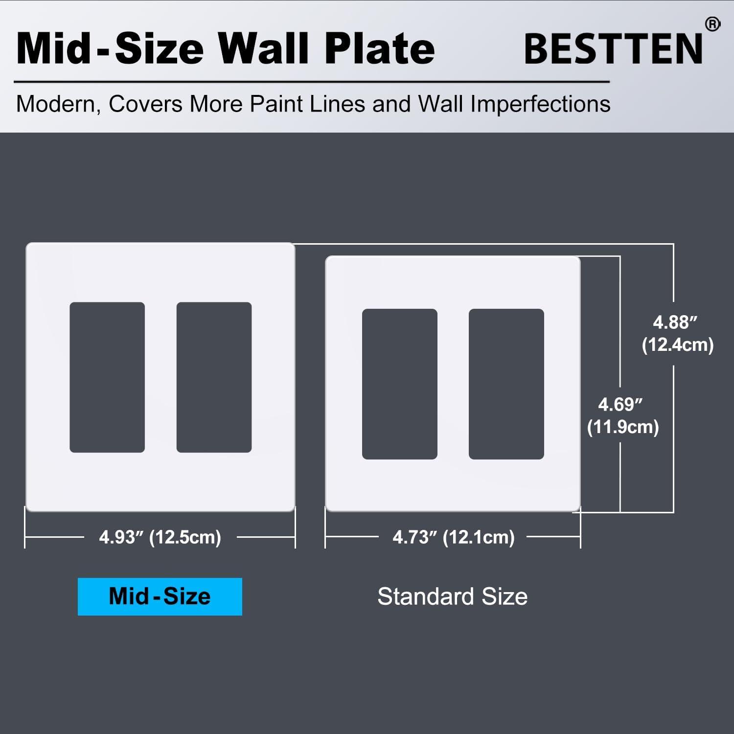 imageBESTTEN 5 Pack 2Gang Black Screwless Wall Plate Decor Outlet Cover Decorative Switch Cover Unbreakable Polycarbonate Switch Plate H469quot x W291quot GlossMid Size Gloss Snow White