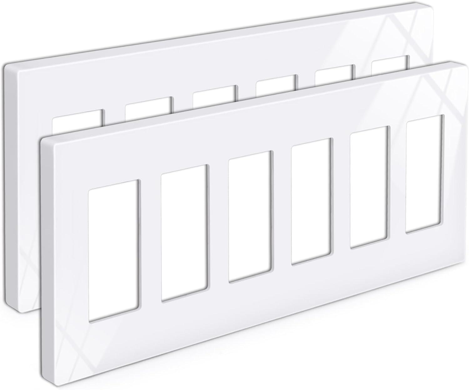 imageBESTTEN 5 Pack 2Gang Black Screwless Wall Plate Decor Outlet Cover Decorative Switch Cover Unbreakable Polycarbonate Switch Plate H469quot x W291quot GlossStandard Size Gloss Snow White