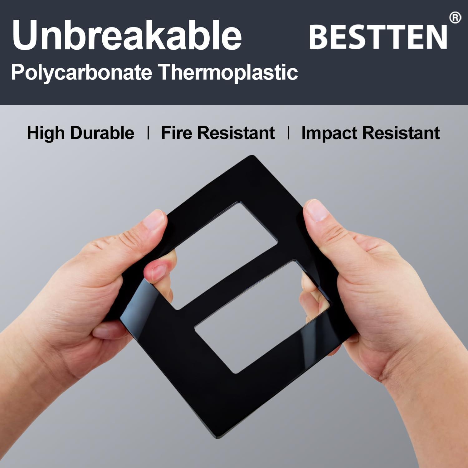 imageBESTTEN 5 Pack 2Gang Black Screwless Wall Plate Decor Outlet Cover Decorative Switch Cover Unbreakable Polycarbonate Switch Plate H469quot x W291quot GlossStandard Size Gloss Black