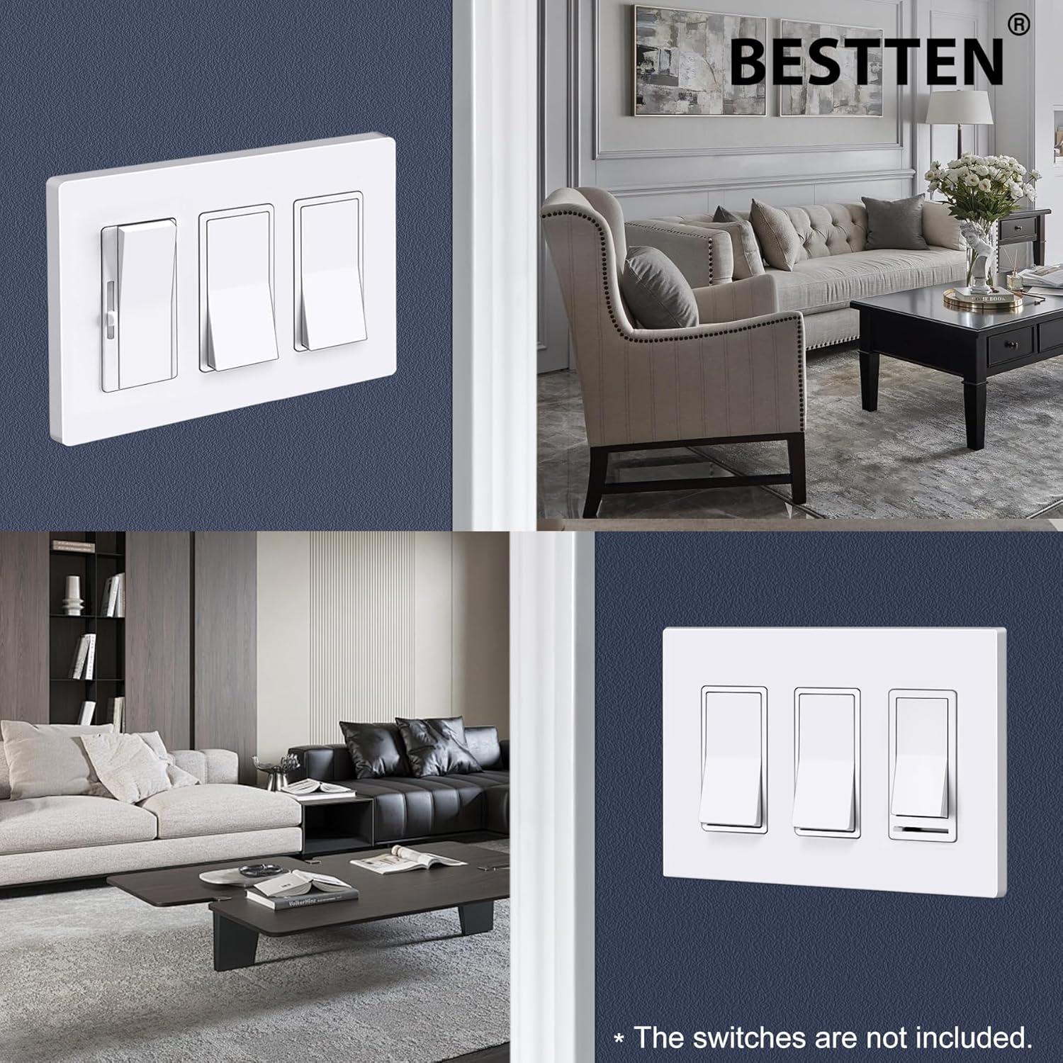 imageBESTTEN 5 Pack 2Gang Black Screwless Wall Plate Decor Outlet Cover Decorative Switch Cover Unbreakable Polycarbonate Switch Plate H469quot x W291quot GlossStandard Size Gloss Snow White