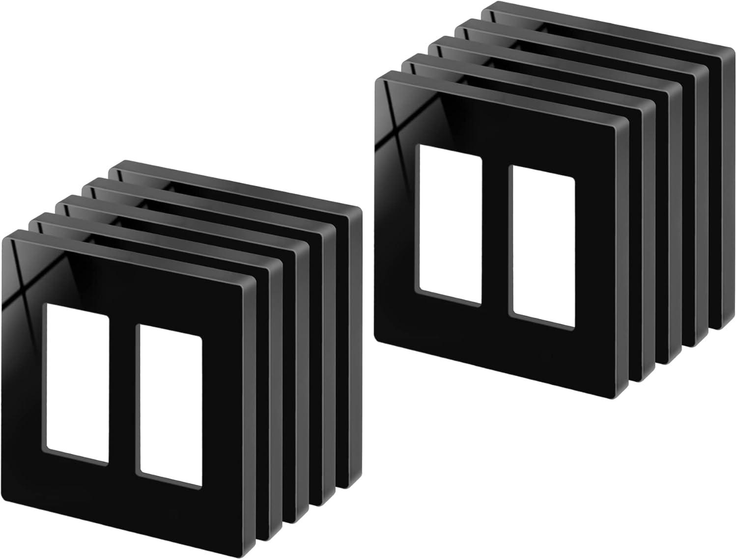 imageBESTTEN 5 Pack 2Gang Black Screwless Wall Plate Decor Outlet Cover Decorative Switch Cover Unbreakable Polycarbonate Switch Plate H469quot x W291quot GlossStandard Size Gloss Black