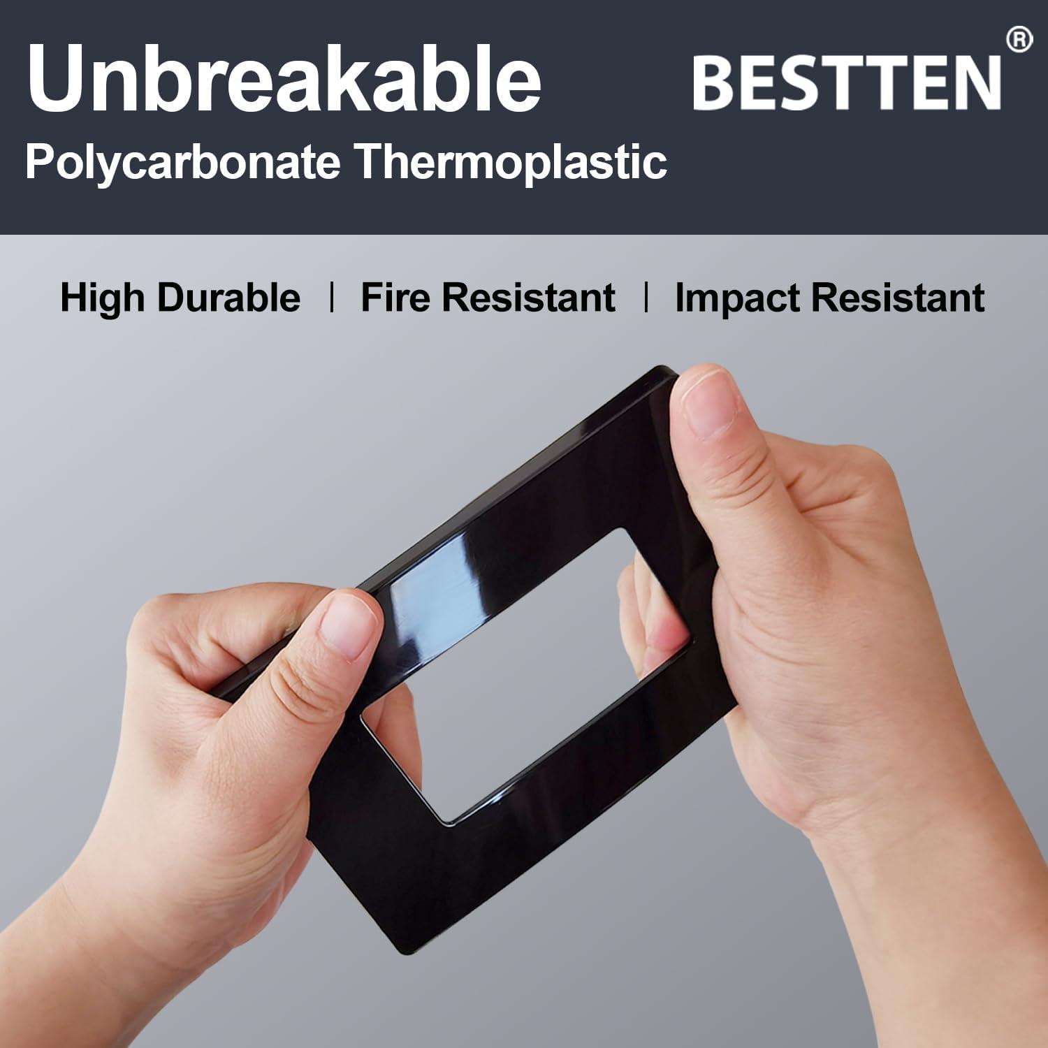 imageBESTTEN 5 Pack 2Gang Black Screwless Wall Plate Decor Outlet Cover Decorative Switch Cover Unbreakable Polycarbonate Switch Plate H469quot x W291quot GlossStandard Size Gloss Black