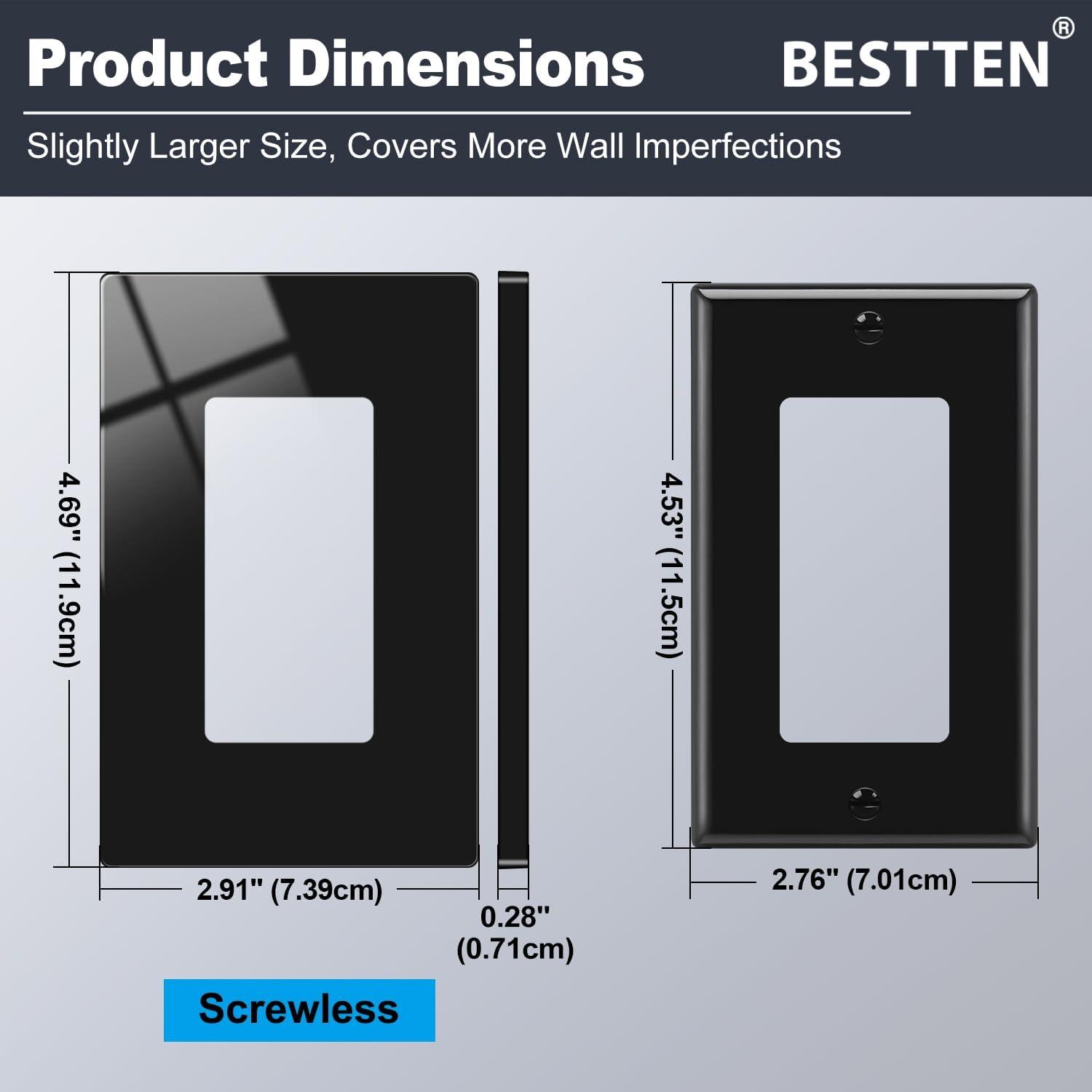 imageBESTTEN 5 Pack 2Gang Black Screwless Wall Plate Decor Outlet Cover Decorative Switch Cover Unbreakable Polycarbonate Switch Plate H469quot x W291quot GlossStandard Size Gloss Black