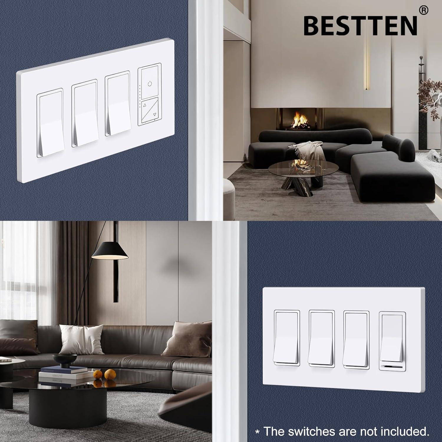 imageBESTTEN 5 Pack 2Gang Black Screwless Wall Plate Decor Outlet Cover Decorative Switch Cover Unbreakable Polycarbonate Switch Plate H469quot x W291quot GlossStandard Size Gloss Snow White