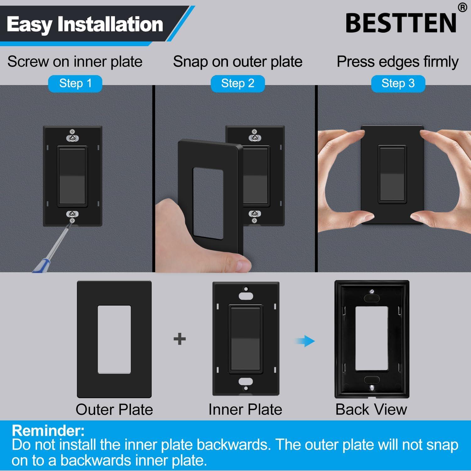 imageBESTTEN 5 Pack 2Gang Black Screwless Wall Plate Decor Outlet Cover Decorative Switch Cover Unbreakable Polycarbonate Switch Plate H469quot x W291quot GlossStandard Size Gloss Black