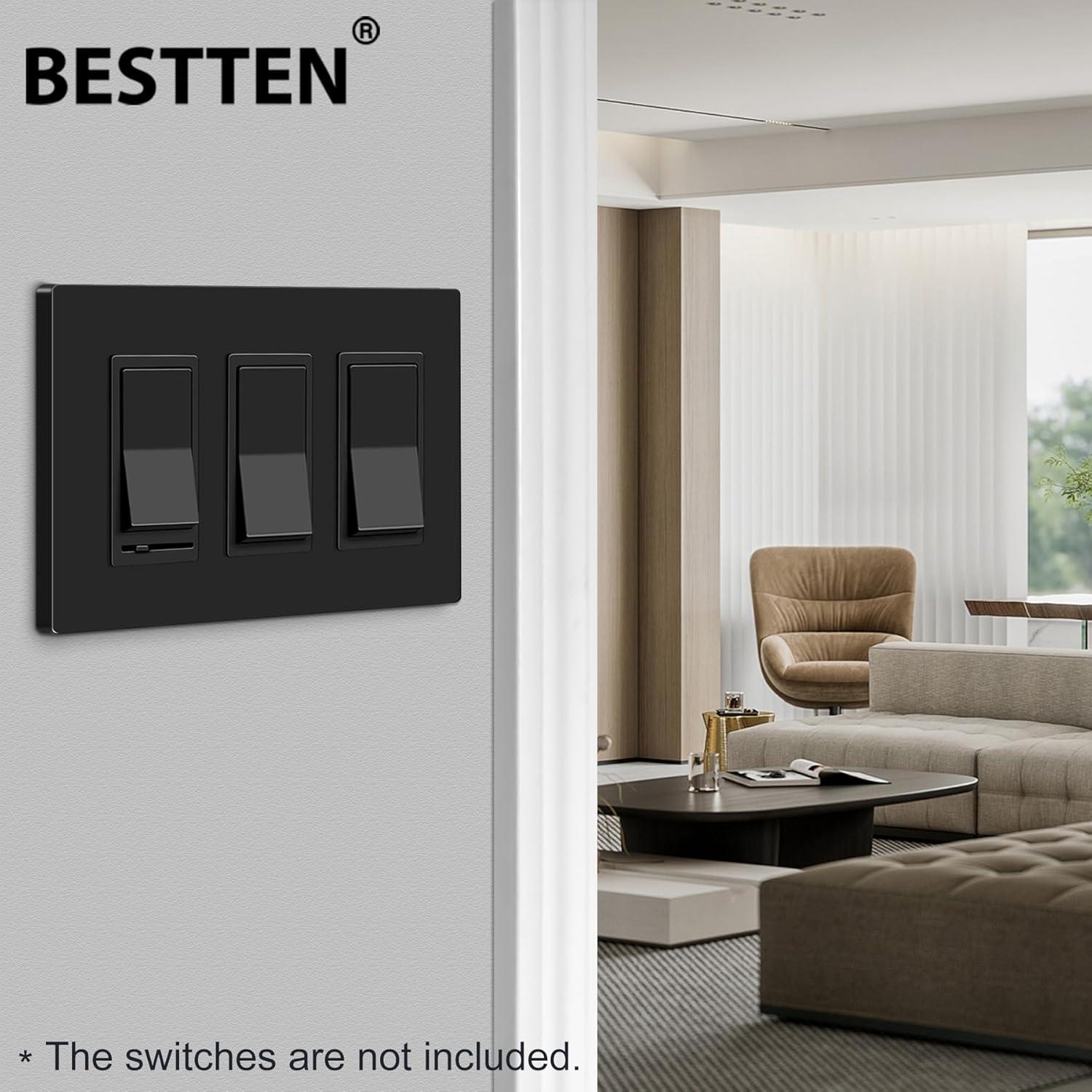 imageBESTTEN 5 Pack 2Gang Black Screwless Wall Plate Decor Outlet Cover Decorative Switch Cover Unbreakable Polycarbonate Switch Plate H469quot x W291quot GlossStandard Size Gloss Black
