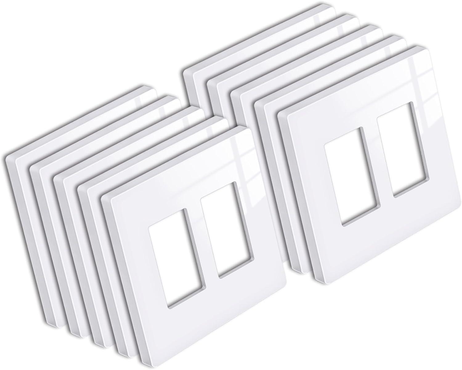 imageBESTTEN 5 Pack 2Gang Black Screwless Wall Plate Decor Outlet Cover Decorative Switch Cover Unbreakable Polycarbonate Switch Plate H469quot x W291quot GlossMid Size Gloss Snow White