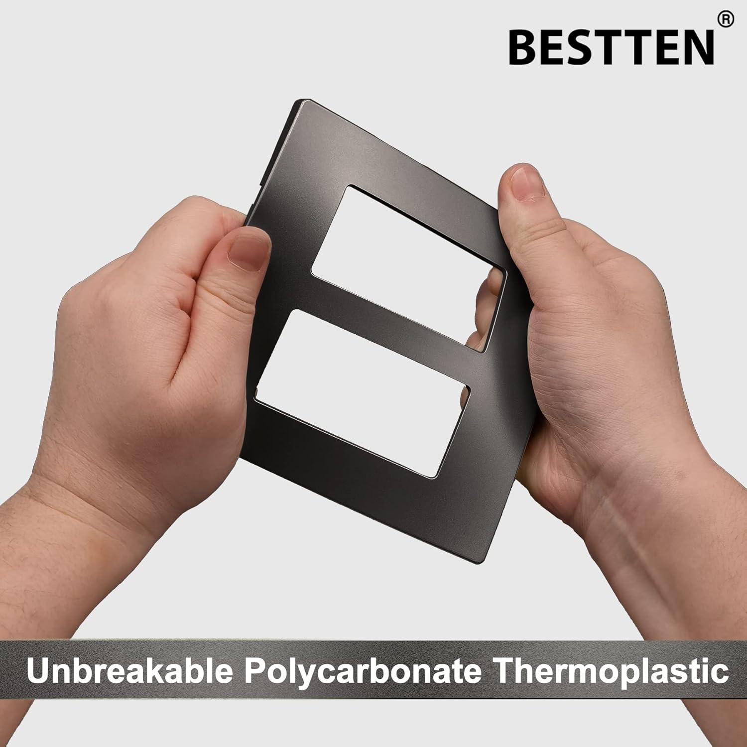 imageBESTTEN 5 Pack 2Gang Matte Brown Screwless Wall Plate Decorator Outlet Cover Signature Collection USWP8 Series H469 x W473 for Light Switch Dimmer Receptacle