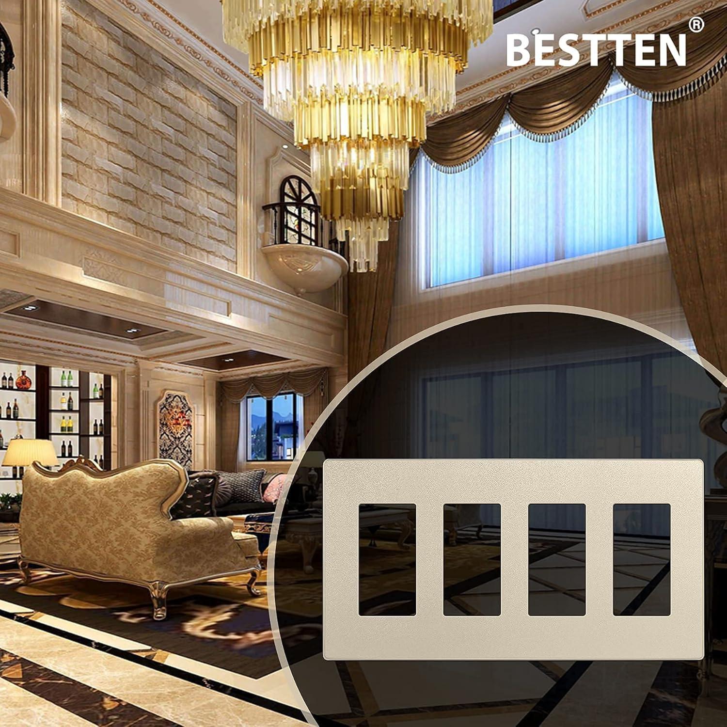 imageBESTTEN 5 Pack 3 Gang Brown Screwless Wall Plate Decorator Outlet Cover Switch Plate Signature Collection USWP8 Series H469 x W654Champagne Gold