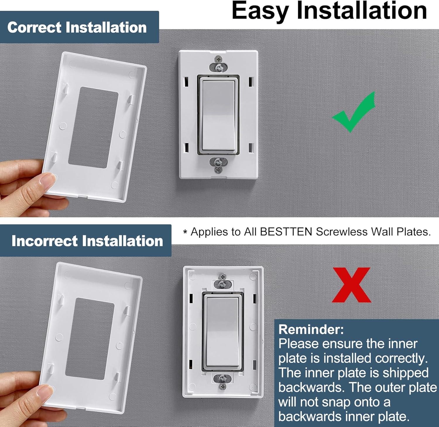 imageBESTTEN 5 Pack 3 Gang Brown Screwless Wall Plate Decorator Outlet Cover Switch Plate Signature Collection USWP8 Series H469 x W654Gloss Snow White