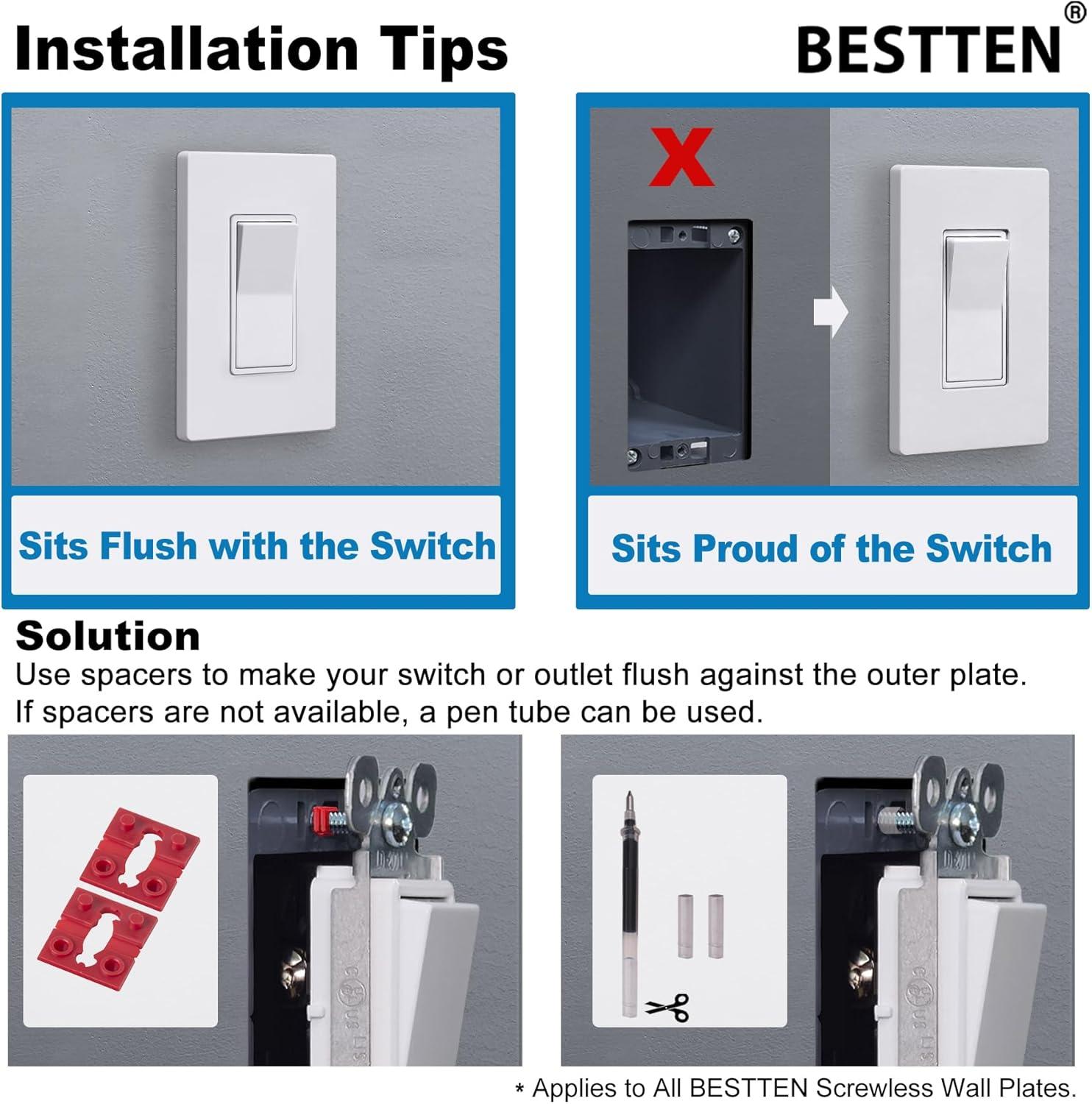 imageBESTTEN 5 Pack 3 Gang Brown Screwless Wall Plate Decorator Outlet Cover Switch Plate Signature Collection USWP8 Series H469 x W654Gloss Snow White