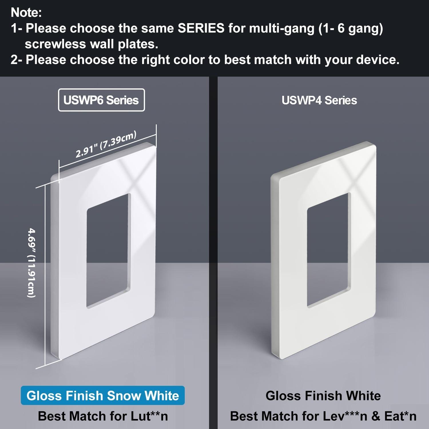 imageBESTTEN 5 Pack 3 Gang Brown Screwless Wall Plate Decorator Outlet Cover Switch Plate Signature Collection USWP8 Series H469 x W654Gloss Snow White