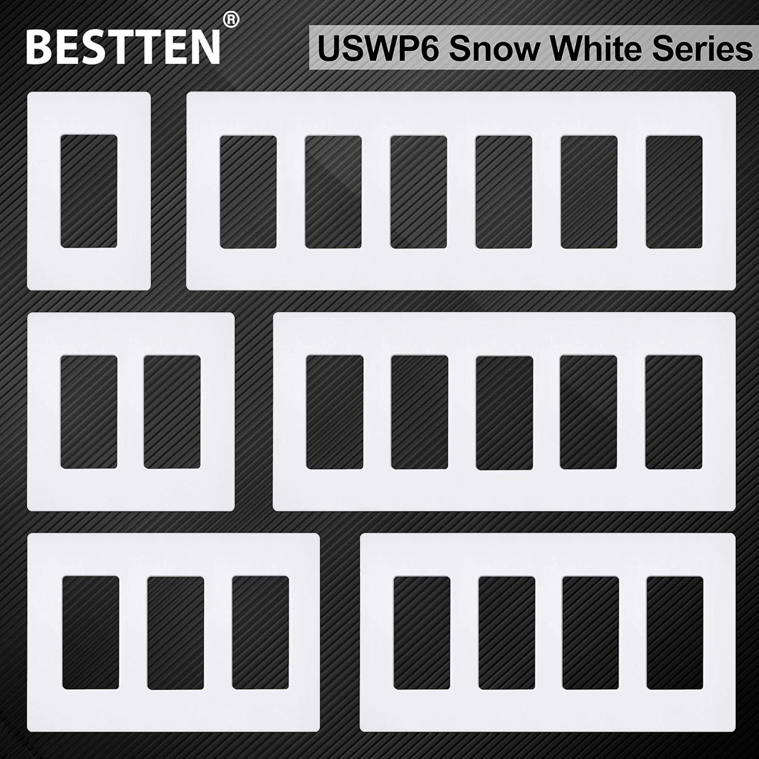 imageBESTTEN 5 Pack 3 Gang Brown Screwless Wall Plate Decorator Outlet Cover Switch Plate Signature Collection USWP8 Series H469 x W654Gloss Snow White