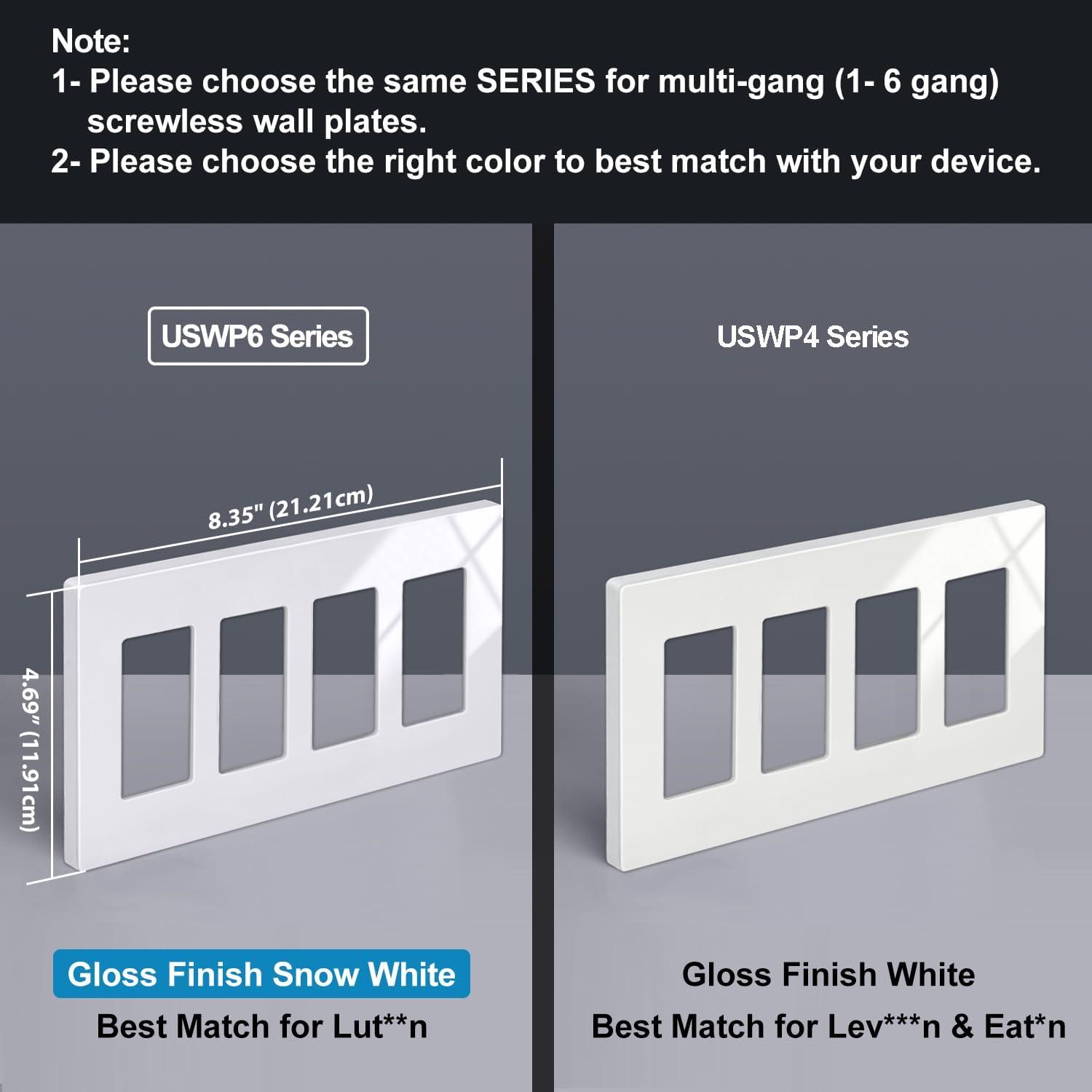 imageBESTTEN 5 Pack 3 Gang Brown Screwless Wall Plate Decorator Outlet Cover Switch Plate Signature Collection USWP8 Series H469 x W654Gloss Snow White