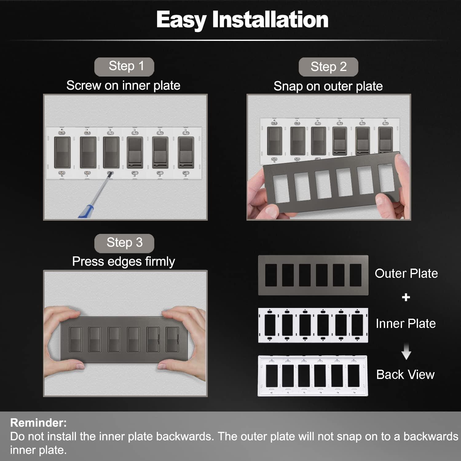 imageBESTTEN 5 Pack 3 Gang Brown Screwless Wall Plate Decorator Outlet Cover Switch Plate Signature Collection USWP8 Series H469 x W654Matte Brown