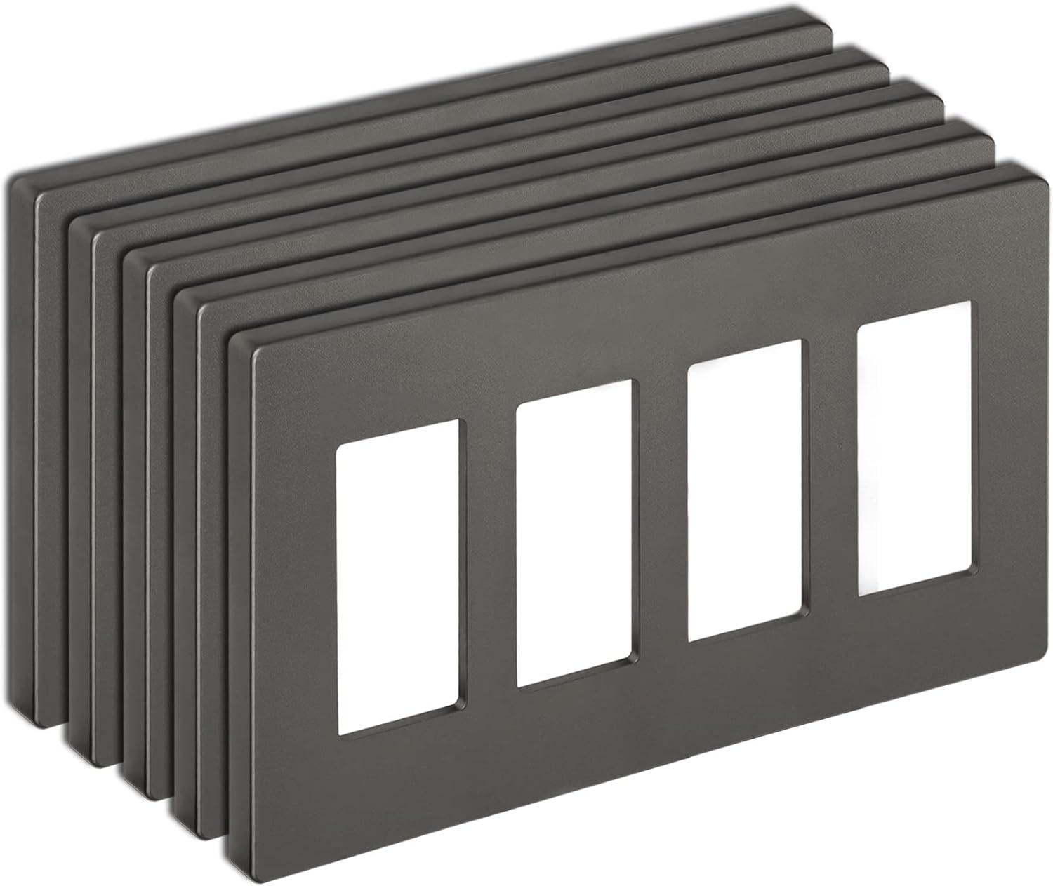 imageBESTTEN 5 Pack 3 Gang Brown Screwless Wall Plate Decorator Outlet Cover Switch Plate Signature Collection USWP8 Series H469 x W654Matte Brown