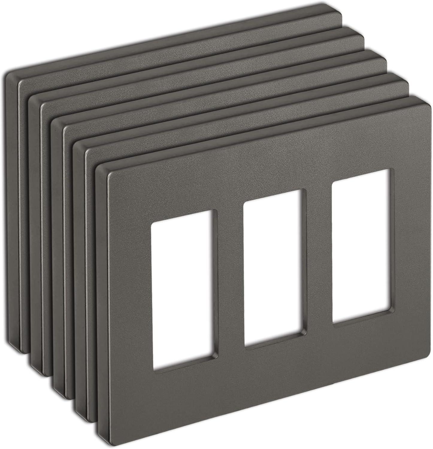 imageBESTTEN 5 Pack 3 Gang Brown Screwless Wall Plate Decorator Outlet Cover Switch Plate Signature Collection USWP8 Series H469 x W654Matte Brown