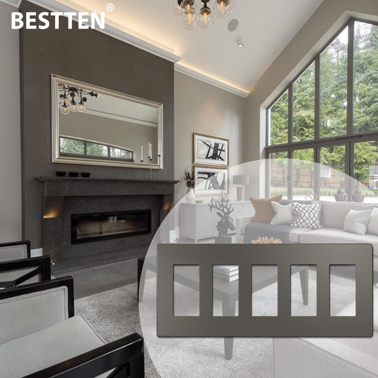 imageBESTTEN 5 Pack 3 Gang Brown Screwless Wall Plate Decorator Outlet Cover Switch Plate Signature Collection USWP8 Series H469 x W654Matte Brown