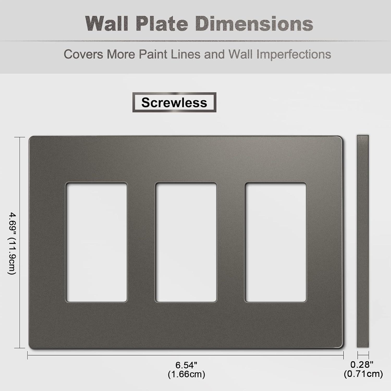 imageBESTTEN 5 Pack 3 Gang Brown Screwless Wall Plate Decorator Outlet Cover Switch Plate Signature Collection USWP8 Series H469 x W654Matte Brown