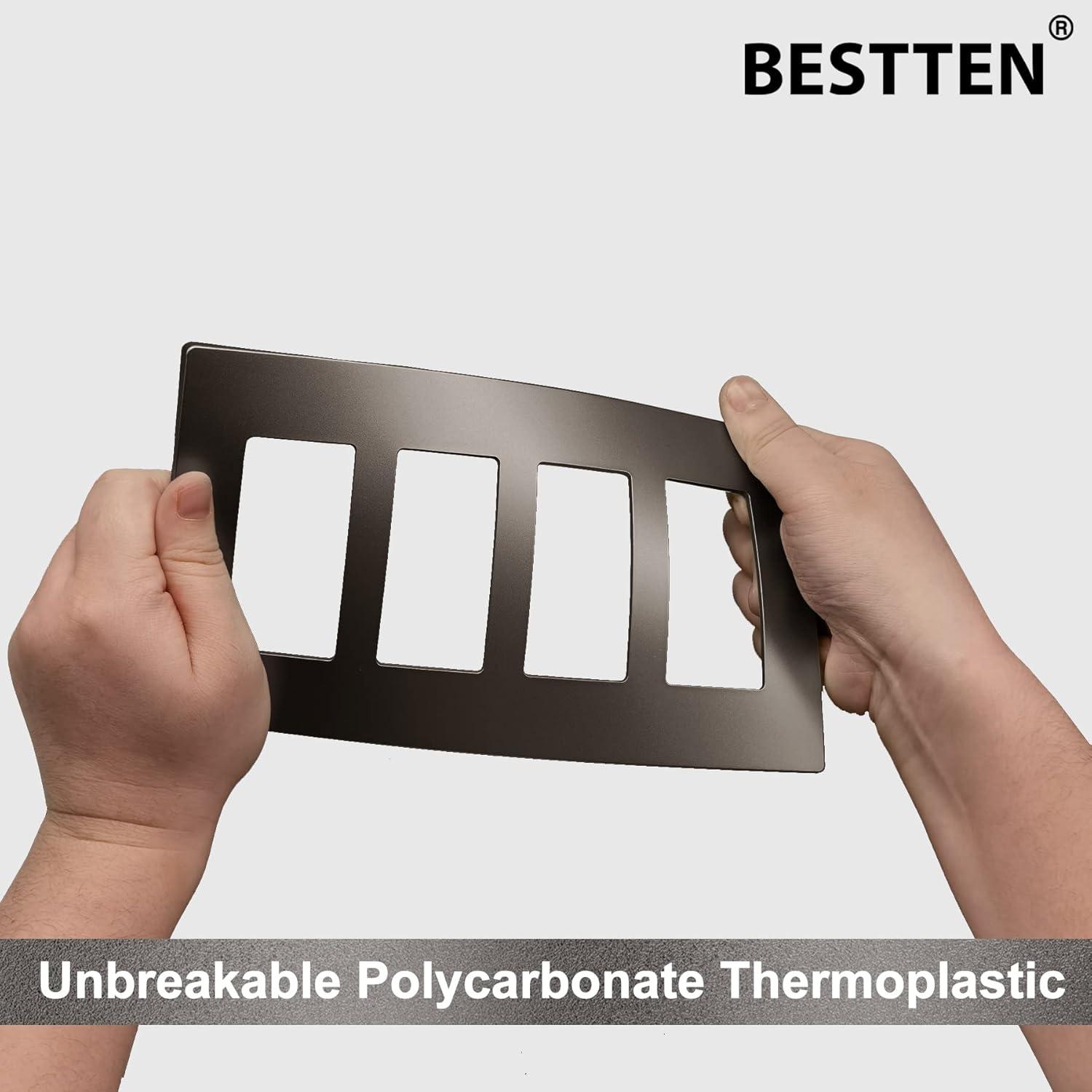 imageBESTTEN 5 Pack 3 Gang Brown Screwless Wall Plate Decorator Outlet Cover Switch Plate Signature Collection USWP8 Series H469 x W654Matte Brown