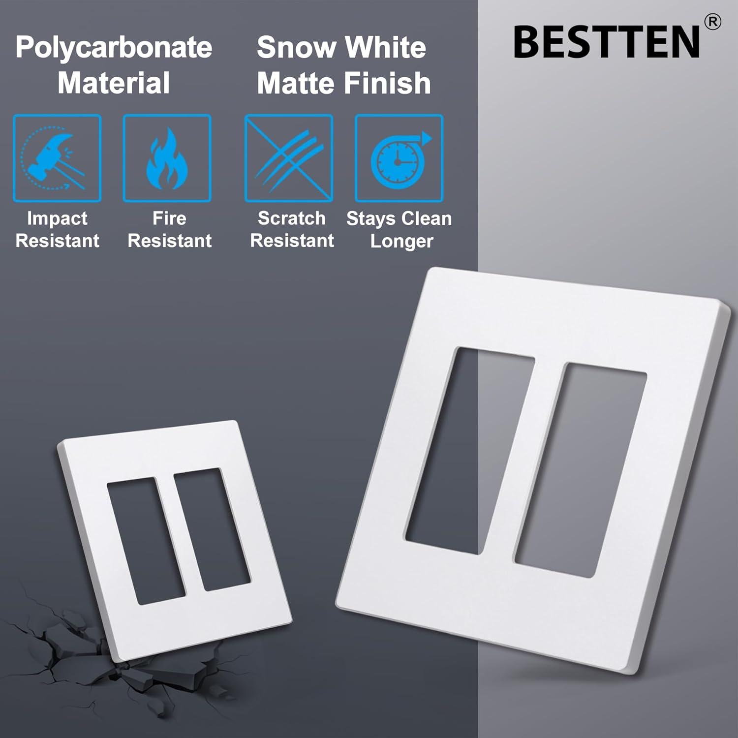 imageBESTTEN 5 Pack 3 Gang Brown Screwless Wall Plate Decorator Outlet Cover Switch Plate Signature Collection USWP8 Series H469 x W654Matte Snow White