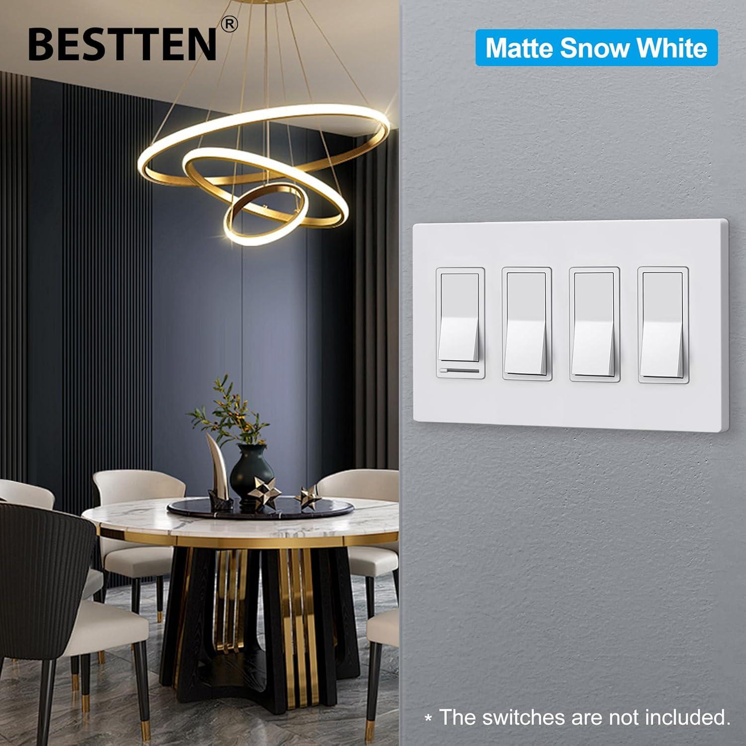 imageBESTTEN 5 Pack 3 Gang Brown Screwless Wall Plate Decorator Outlet Cover Switch Plate Signature Collection USWP8 Series H469 x W654Matte Snow White