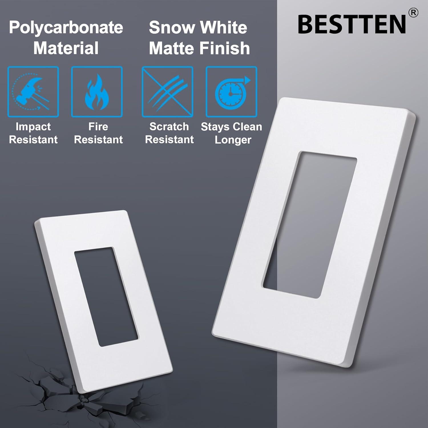 imageBESTTEN 5 Pack 3 Gang Brown Screwless Wall Plate Decorator Outlet Cover Switch Plate Signature Collection USWP8 Series H469 x W654Matte Snow White