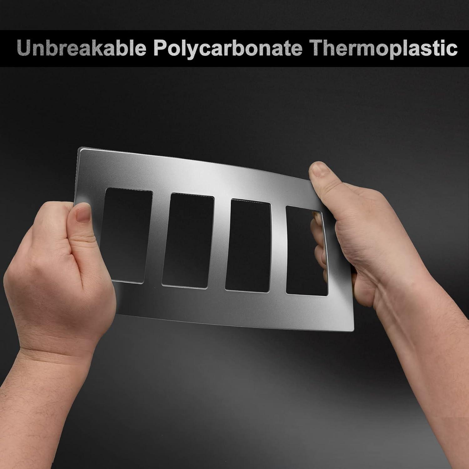 imageBESTTEN 5 Pack 3 Gang Brown Screwless Wall Plate Decorator Outlet Cover Switch Plate Signature Collection USWP8 Series H469 x W654Silver