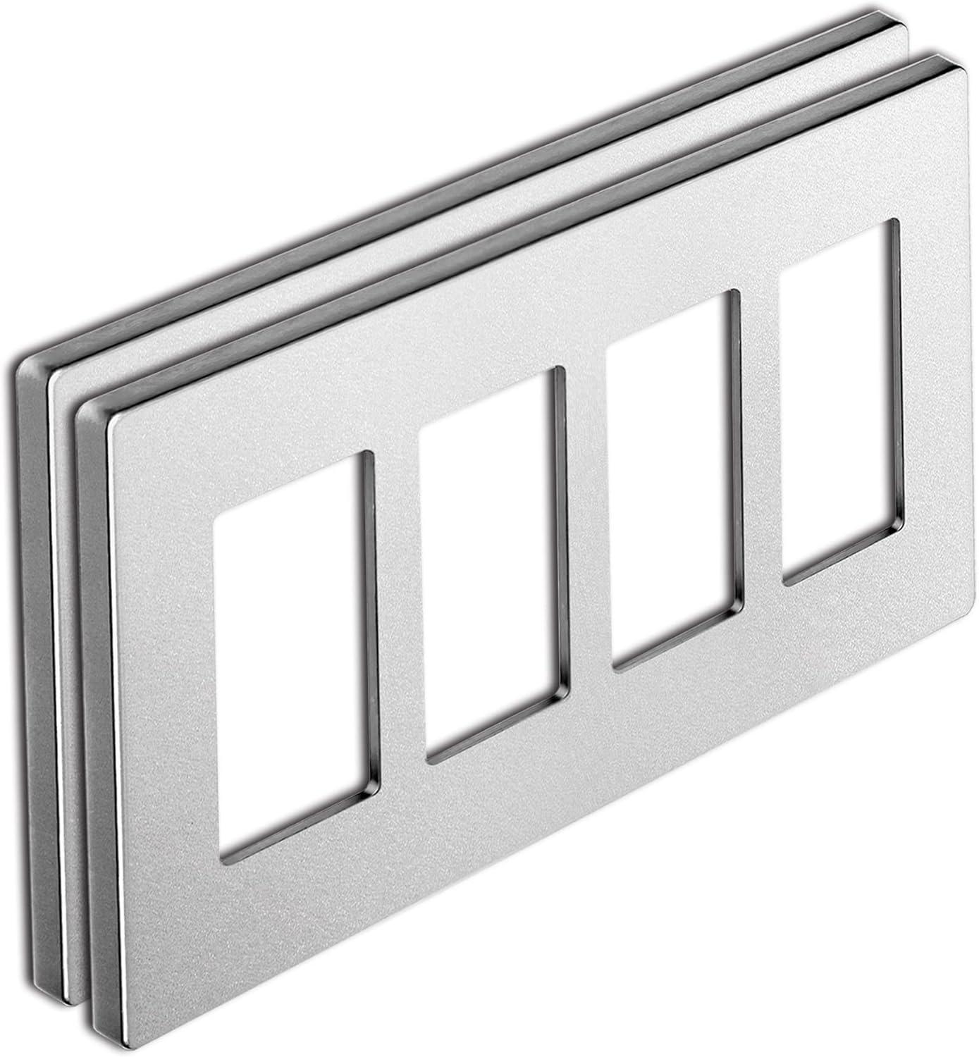 imageBESTTEN 5 Pack 3 Gang Brown Screwless Wall Plate Decorator Outlet Cover Switch Plate Signature Collection USWP8 Series H469 x W654Silver