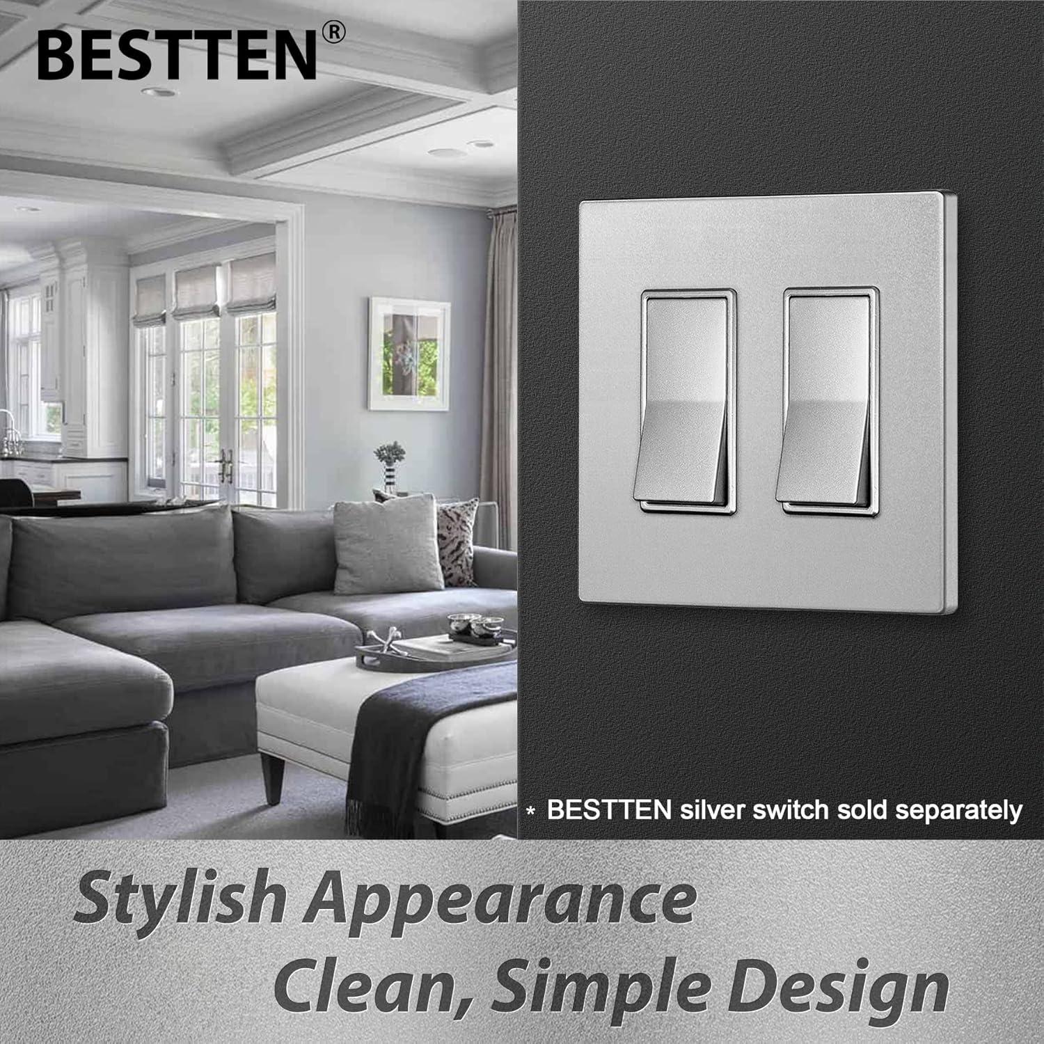 imageBESTTEN 5 Pack 3 Gang Brown Screwless Wall Plate Decorator Outlet Cover Switch Plate Signature Collection USWP8 Series H469 x W654Silver