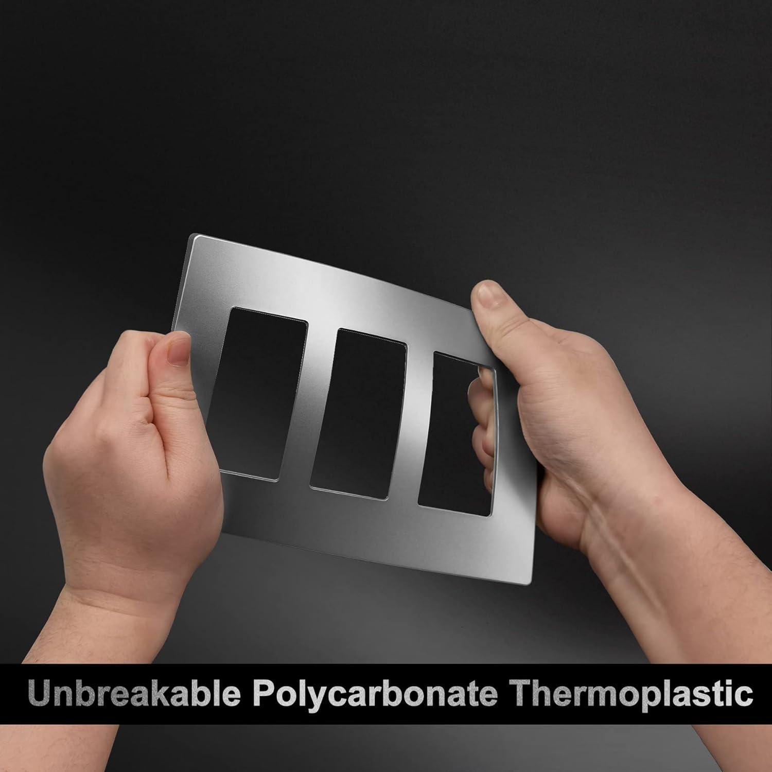 imageBESTTEN 5 Pack 3 Gang Brown Screwless Wall Plate Decorator Outlet Cover Switch Plate Signature Collection USWP8 Series H469 x W654Silver