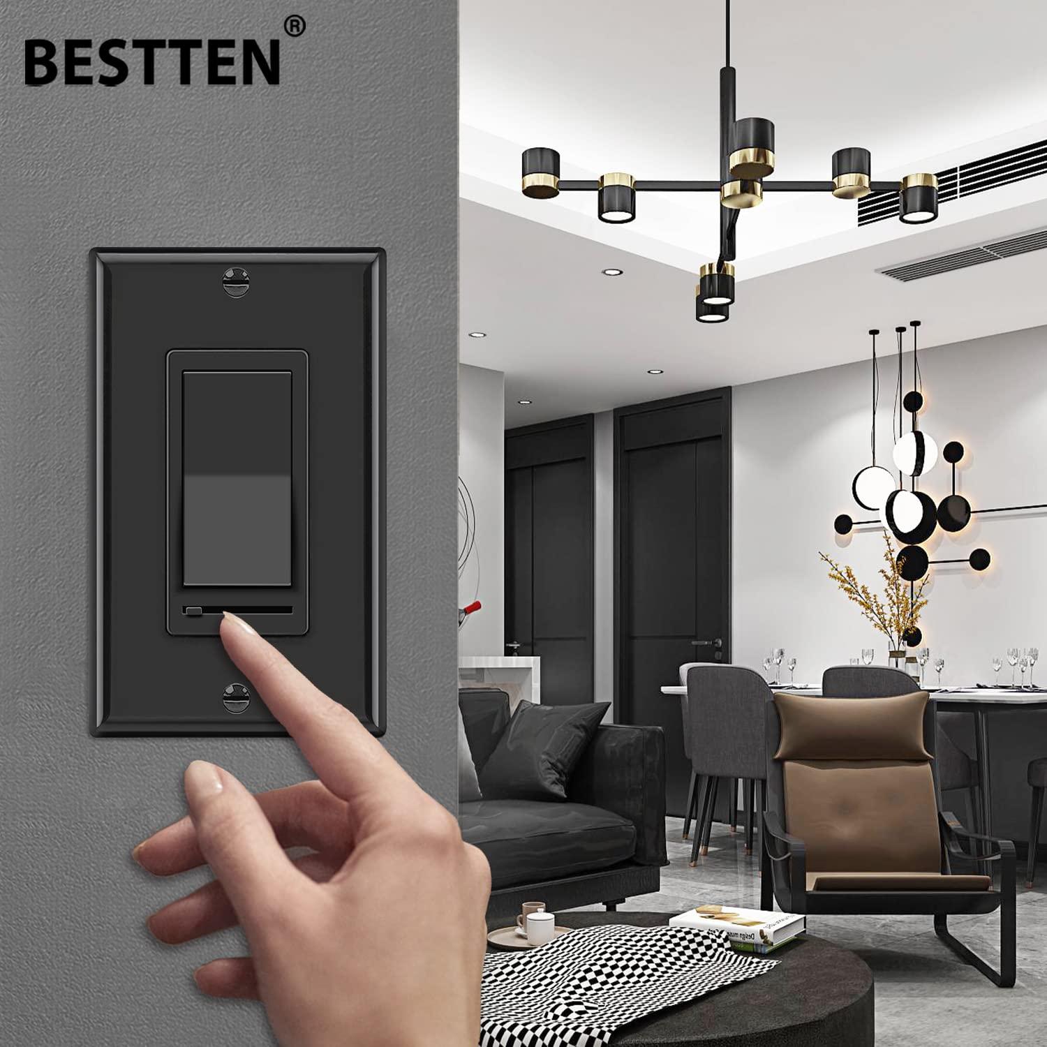imageBESTTEN 6 Pack Dimmer Wall Light Switch Compatible with Dimmable LED CFL Incandescent and Halogen Bulb Single Pole or 3Way Dimmer Switches 120VAC Decorator Wall Plate Included BlackBlack