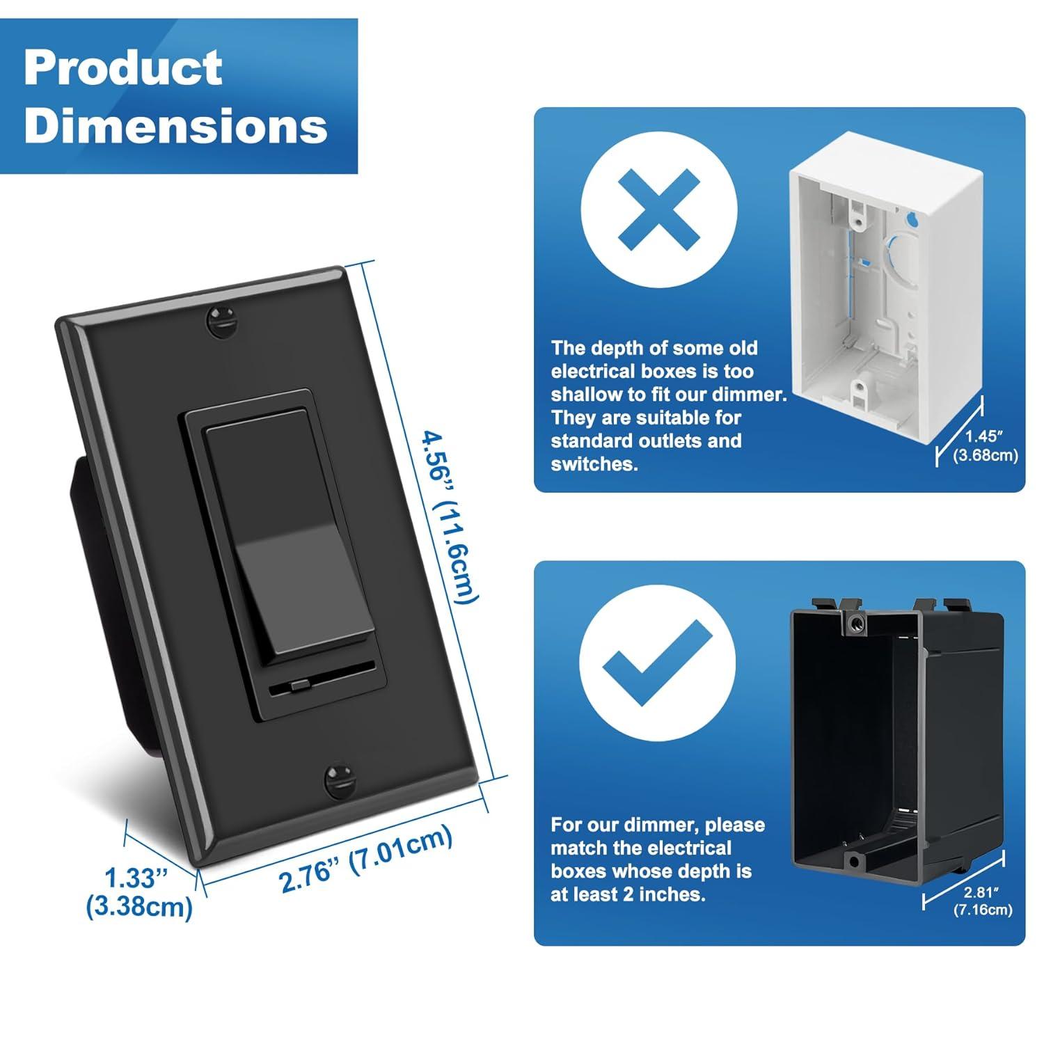 imageBESTTEN 6 Pack Dimmer Wall Light Switch Compatible with Dimmable LED CFL Incandescent and Halogen Bulb Single Pole or 3Way Dimmer Switches 120VAC Decorator Wall Plate Included BlackBlack