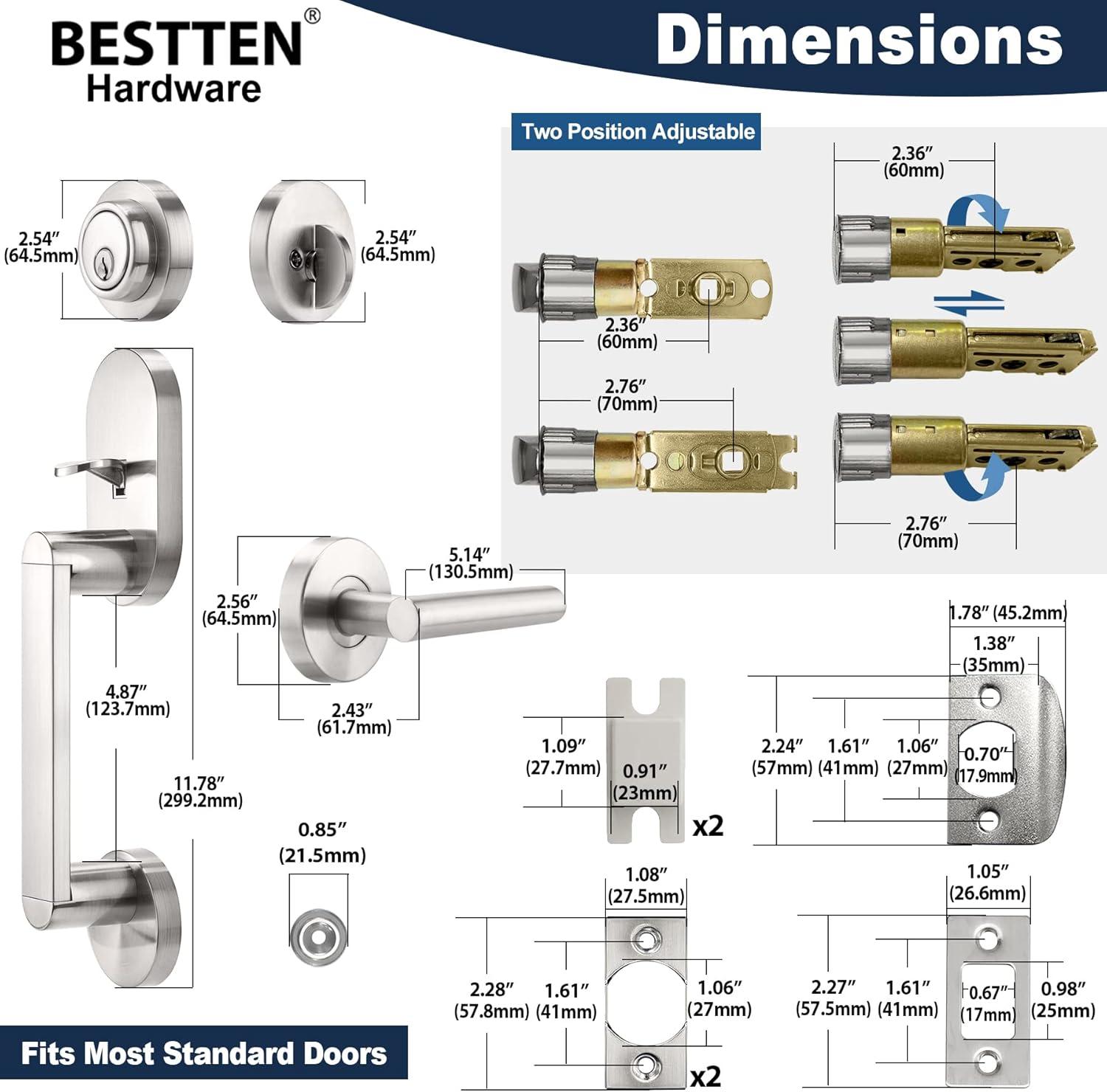 imageBESTTEN Front Entry Door Handle Set Heavy Duty Handleset with Single Cylinder Keyed Entry Deadbolt Lock ampamp Reversible Door Lever Satin Nickel