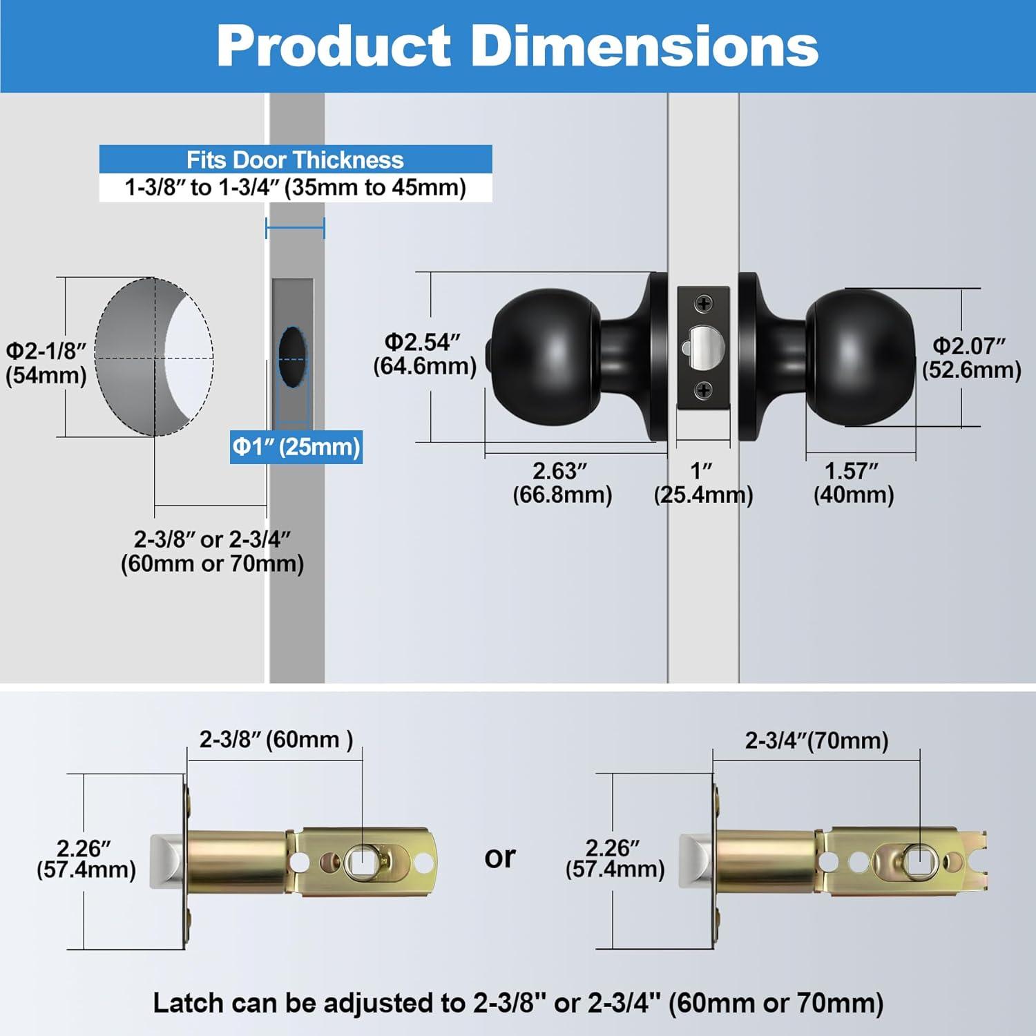 imageBESTTEN Keyed Entry Door Knob with Lock Interior and Exterior Door Lock Standard Ball Satin NickelMatte Black