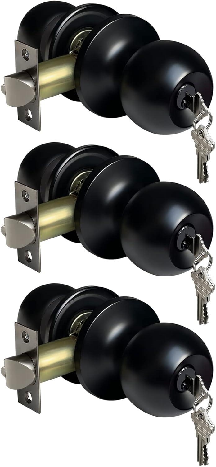 imageBESTTEN Keyed Entry Door Knob with Lock Interior and Exterior Door Lock Standard Ball Satin NickelMatte Black