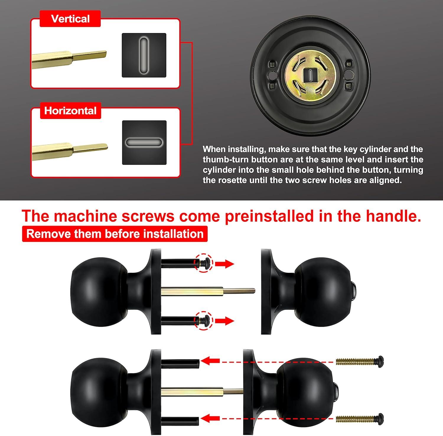 imageBESTTEN Keyed Entry Door Knob with Lock Interior and Exterior Door Lock Standard Ball Satin NickelMatte Black