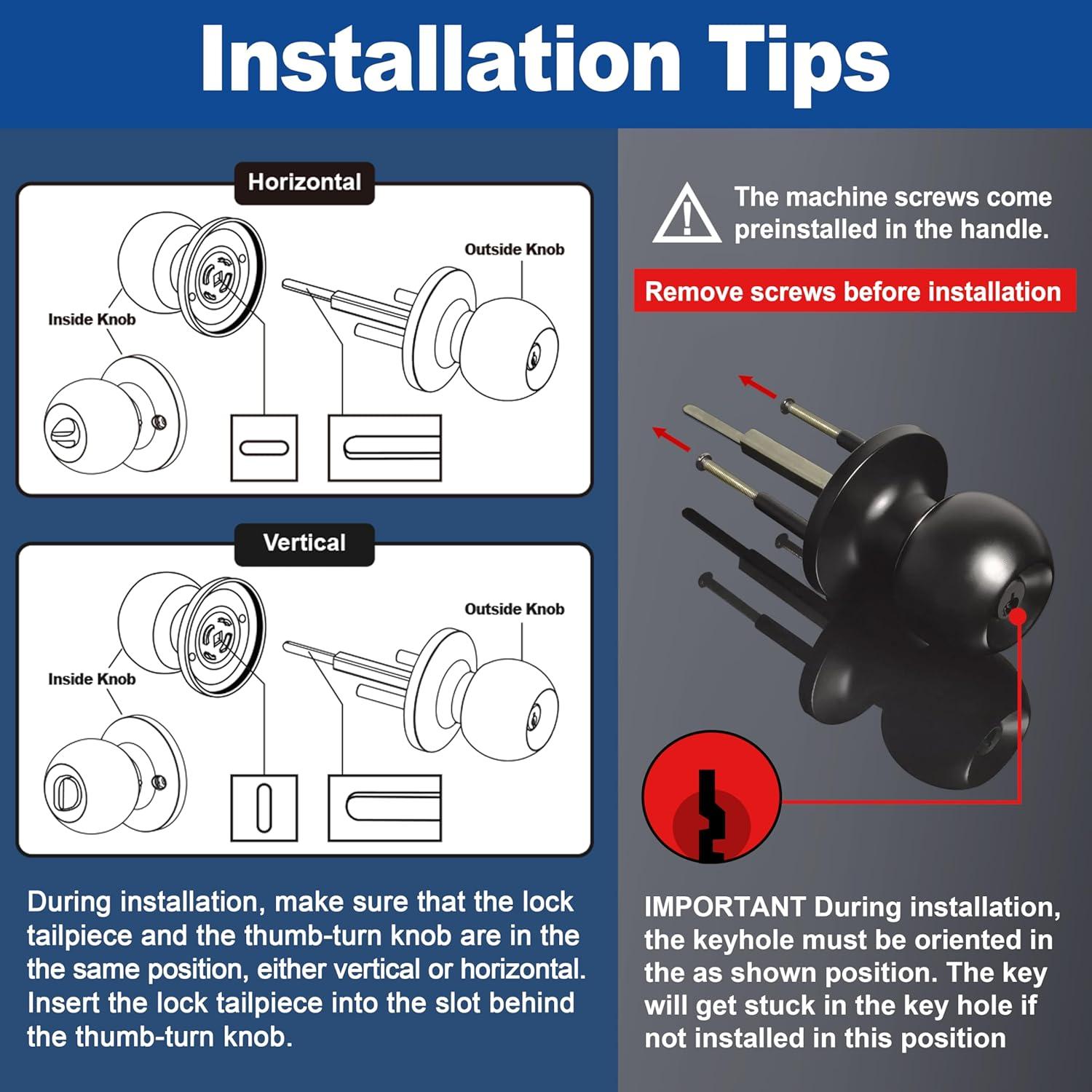 imageBESTTEN Keyed Entry Door Knob with Lock Interior and Exterior Door Lock Standard Ball Satin NickelMatte Black
