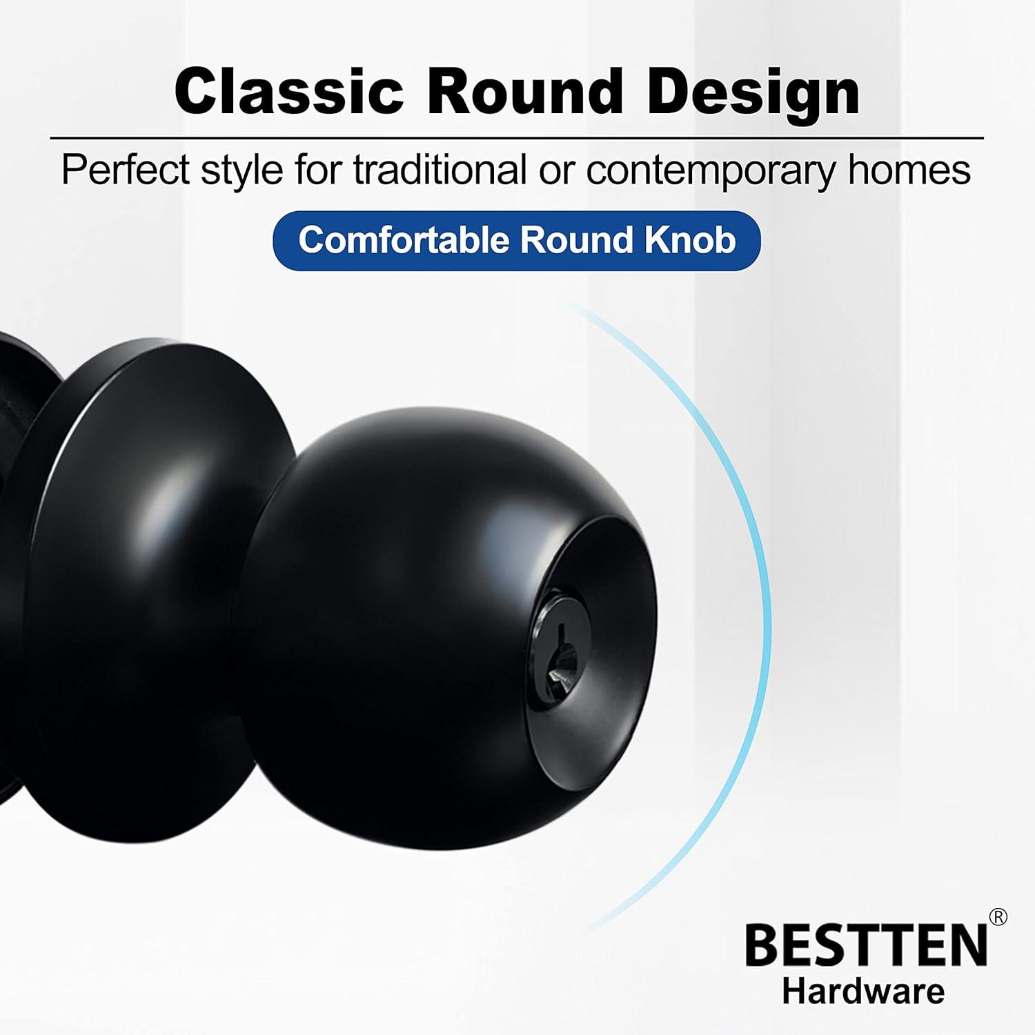 imageBESTTEN Keyed Entry Door Knob with Lock Interior and Exterior Door Lock Standard Ball Satin NickelMatte Black