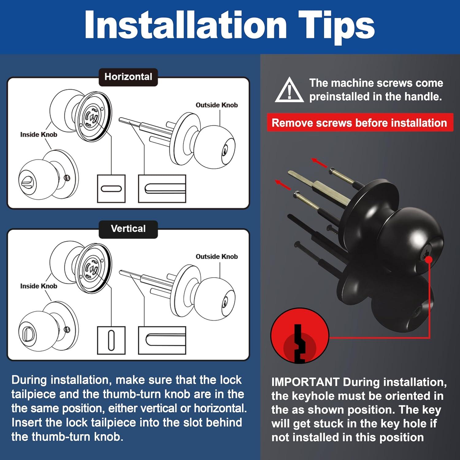 imageBESTTEN Keyed Entry Door Knob with Lock Interior and Exterior Door Lock Standard Ball Satin NickelMatte Black