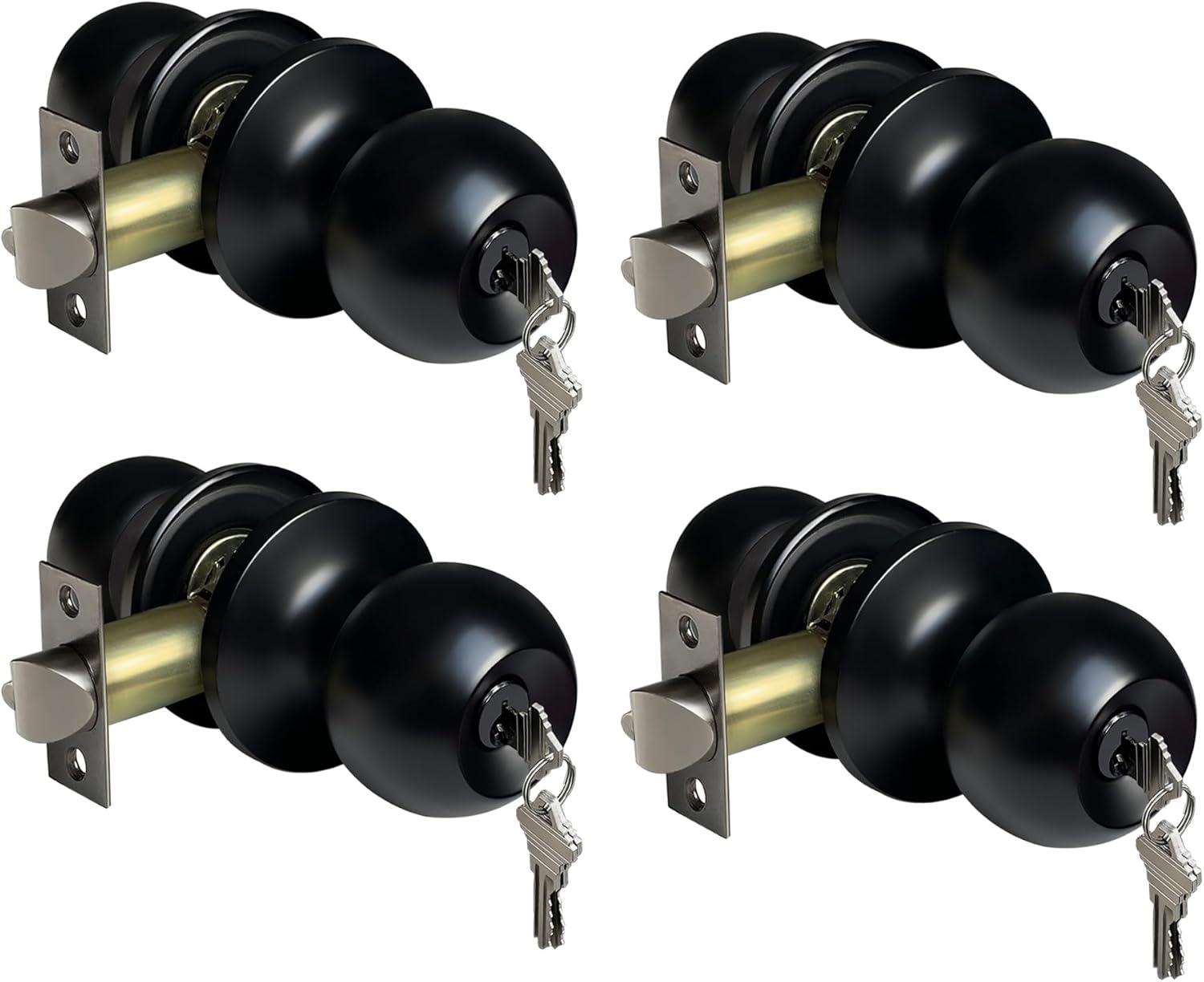 imageBESTTEN Keyed Entry Door Knob with Lock Interior and Exterior Door Lock Standard Ball Satin NickelMatte Black