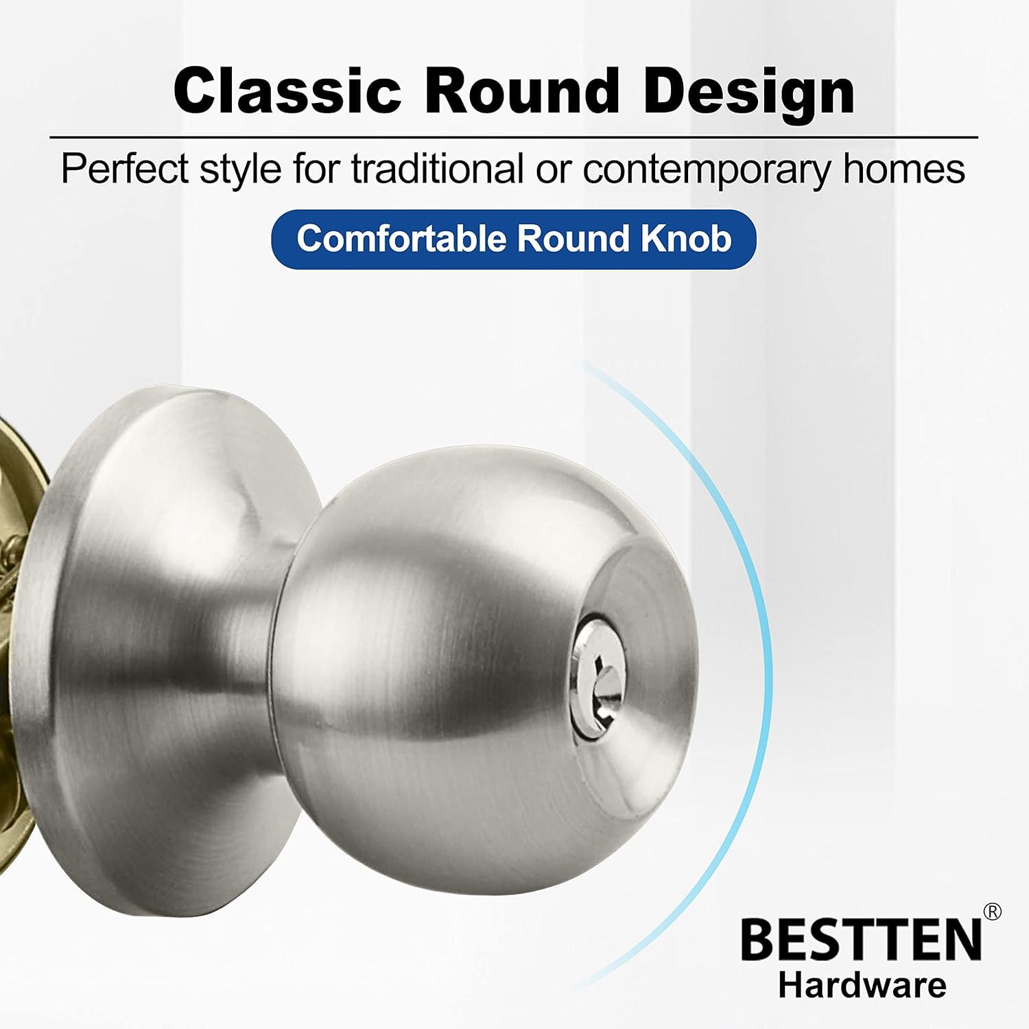 imageBESTTEN Keyed Entry Door Knob with Lock Interior and Exterior Door Lock Standard Ball Satin NickelSatin Nickel