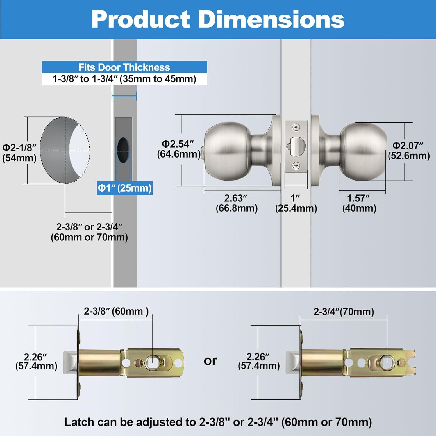 imageBESTTEN Keyed Entry Door Knob with Lock Interior and Exterior Door Lock Standard Ball Satin NickelSatin Nickel