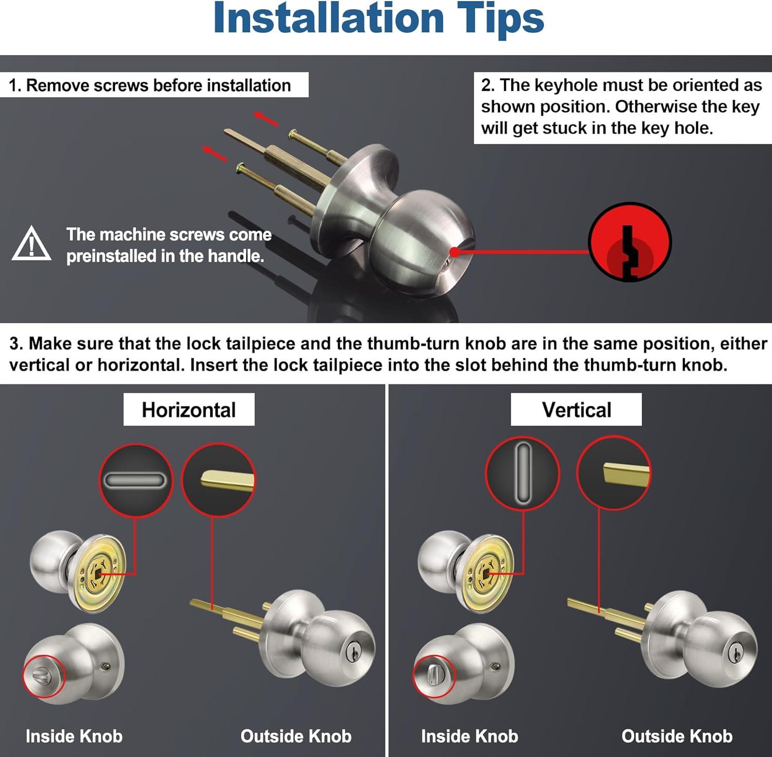 imageBESTTEN Keyed Entry Door Knob with Lock Interior and Exterior Door Lock Standard Ball Satin NickelSatin Nickel