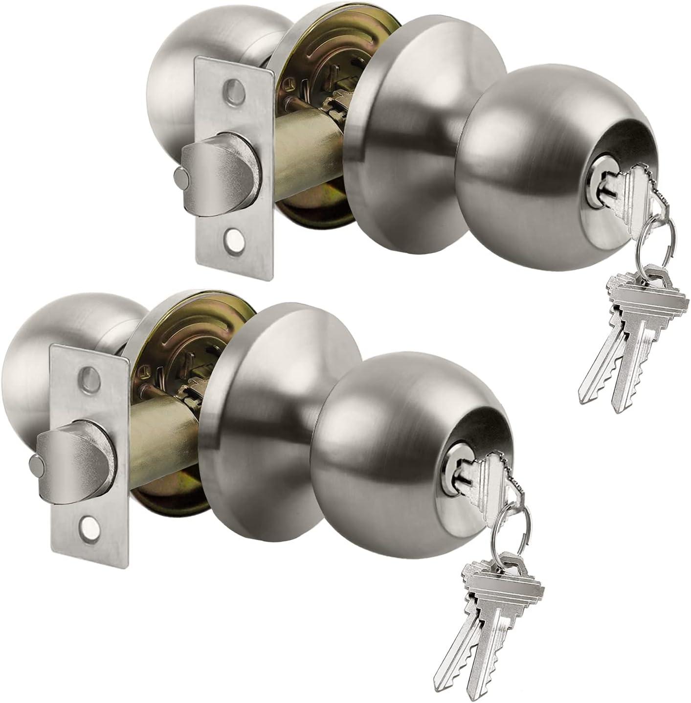 imageBESTTEN Keyed Entry Door Knob with Lock Interior and Exterior Door Lock Standard Ball Satin NickelSatin Nickel