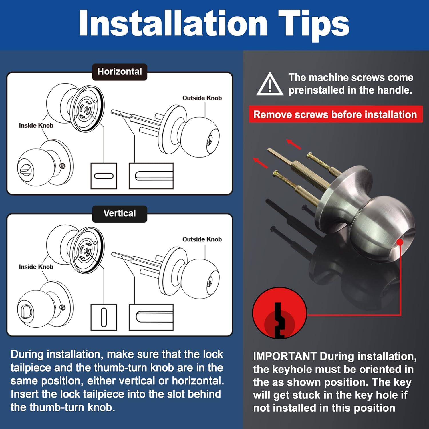imageBESTTEN Keyed Entry Door Knob with Lock Interior and Exterior Door Lock Standard Ball Satin NickelSatin Nickel