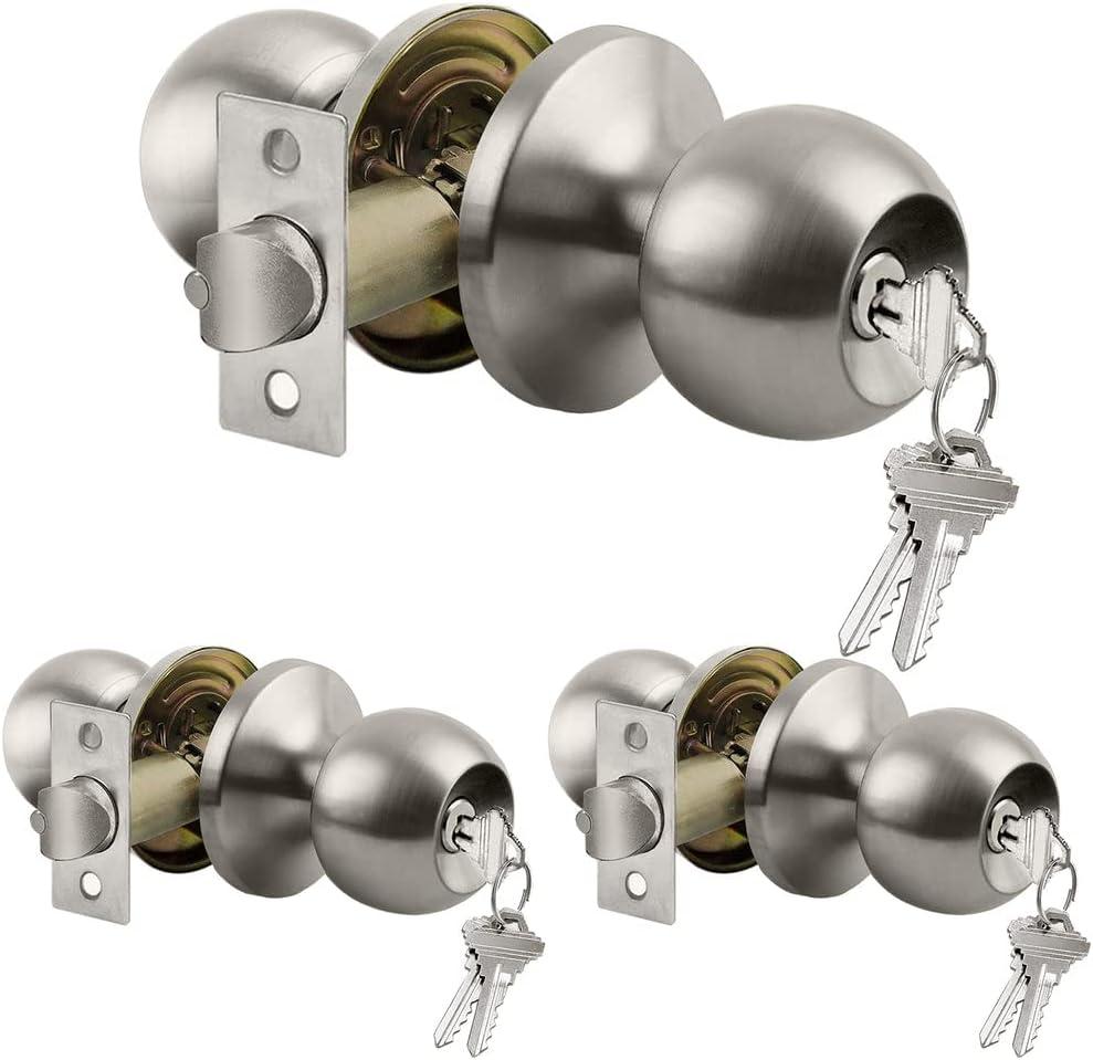 imageBESTTEN Keyed Entry Door Knob with Lock Interior and Exterior Door Lock Standard Ball Satin NickelSatin Nickel