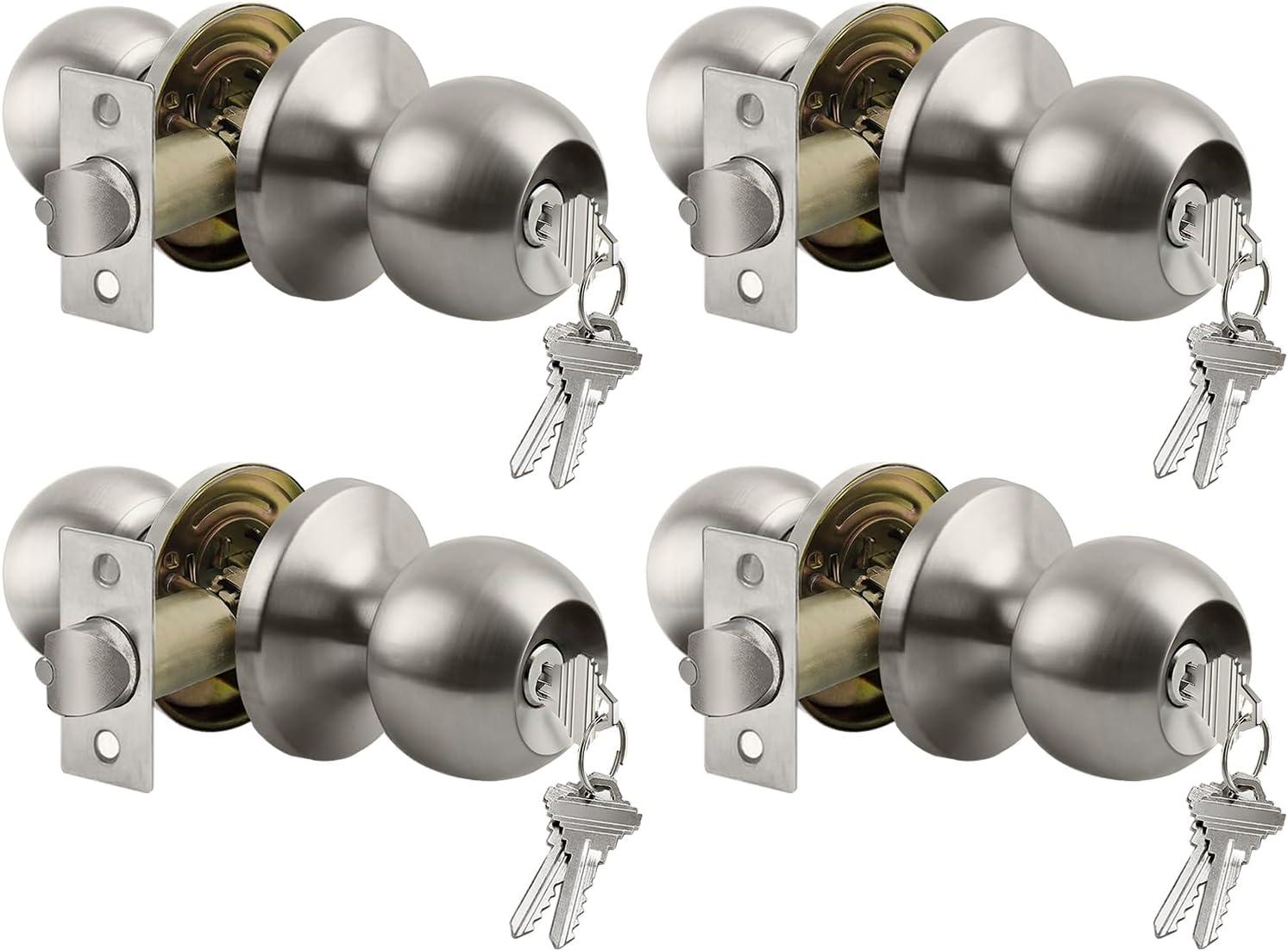 imageBESTTEN Keyed Entry Door Knob with Lock Interior and Exterior Door Lock Standard Ball Satin NickelSatin Nickel