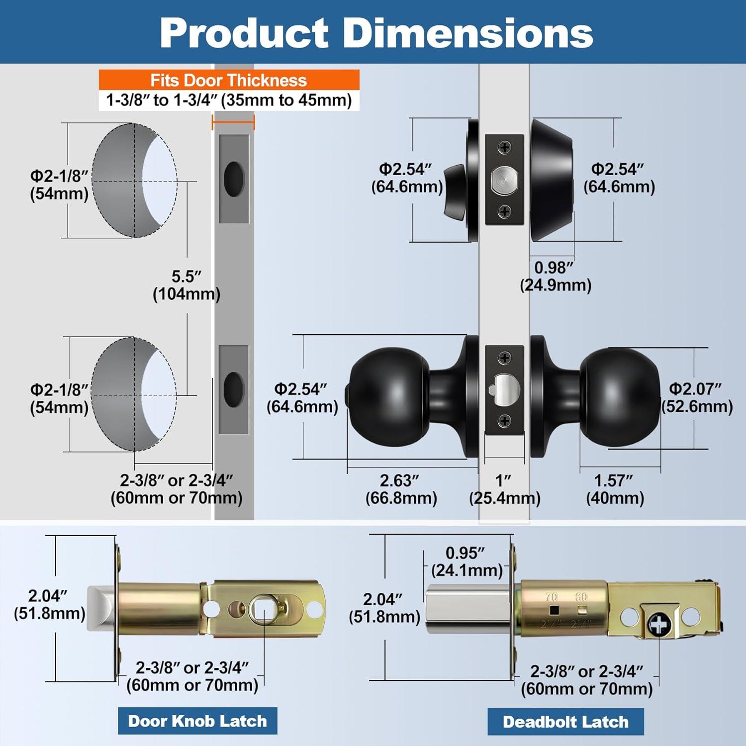 imageBESTTEN Keyed Same Exterior Door Knob and Single Cylinder Deadbolt Combo Set Keyed Alike Entry Door Knobs with Lock and Keys for Entrance and Front Door Satin NickelMatte Black