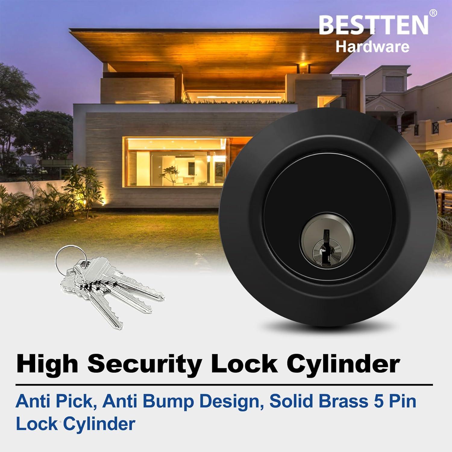 imageBESTTEN Keyed Same Exterior Door Knob and Single Cylinder Deadbolt Combo Set Keyed Alike Entry Door Knobs with Lock and Keys for Entrance and Front Door Satin NickelMatte Black
